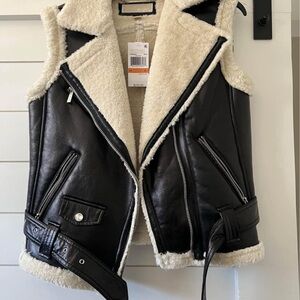 Michael Kors Black and Cream Sherpa Lined Vest